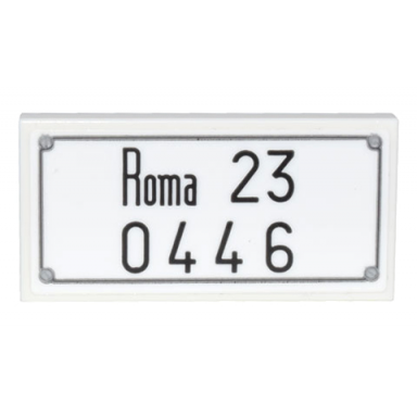 white tile 2 x 4 with license plate silver screws black border and roma 23 and 0446 pattern sticker - set 10298