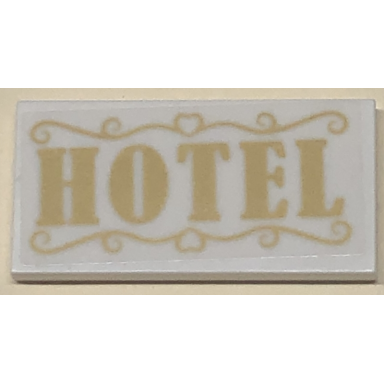 white tile 2 x 4 with gold hotel pattern sticker - set 41684