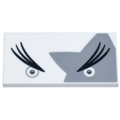 white tile 2 x 4 with dark bluish gray eyes long black eyebrows and light bluish gray star shape pattern super mario morton upper face