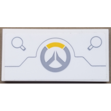 white tile 2 x 4 with overwatch logo light bluish gray line and latches pattern sticker - set 75975