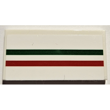white tile 2 x 4 with green and red stripes pattern sticker - set 75889