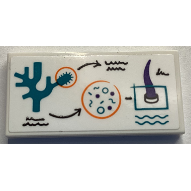 white tile 2 x 4 with dark turquoise coral bacteria black writing and dark purple horn on white board pattern sticker - set 60379