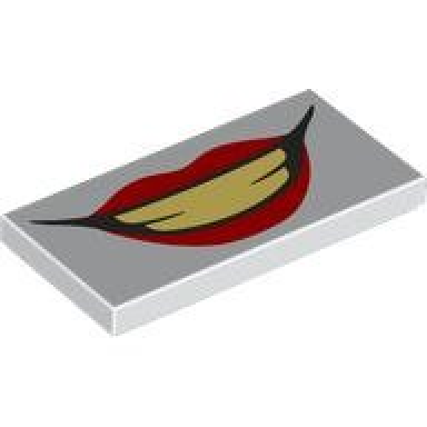 white tile 2 x 4 with open mouth smile with red lips and bright light yellow teeth pattern