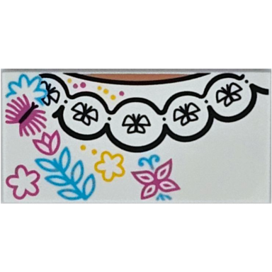 white tile 2 x 4 with black butterfly necklace and yellow medium azure and dark pink flowers and leaves pattern brickheadz mirabel madrigal torso
