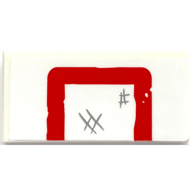 white tile 2 x 4 with basketball backboard red half rectangle and light bluish grey scratches pattern sticker - set 70912
