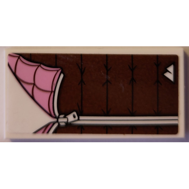 white tile 2 x 4 with reddish brown and bright pink sleeping bag with zipper and sports mountain logo pattern sticker - set 60387