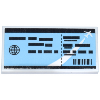 white tile 2 x 4 with bright light blue airline ticket boarding pass with black sphere text lines barcode and white airplane pattern sticker - set 40817