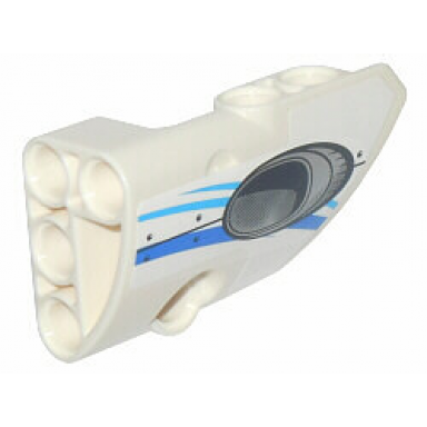 white technic panel fairing 2 small smooth short side b with curved blue stripes and exhaust pattern sticker - set 42025