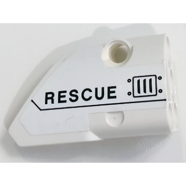 white technic panel fairing 2 small smooth short side b with vent grille and rescue pattern sticker - set 8068