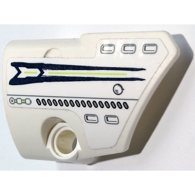 white technic panel fairing 2 small smooth short side b with dark blue and lime stripes air vents and light bluish gray line pattern sticker - set 71311
