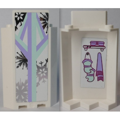 white panel 3 x 3 x 6 corner wall without bottom indentations with snowflakes on outside and scarf and gloves on inside pattern stickers - set 41062