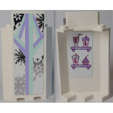 white panel 3 x 3 x 6 corner wall without bottom indentations with snowflakes on outside and sundaes and cupcake on inside pattern stickers - set 41062