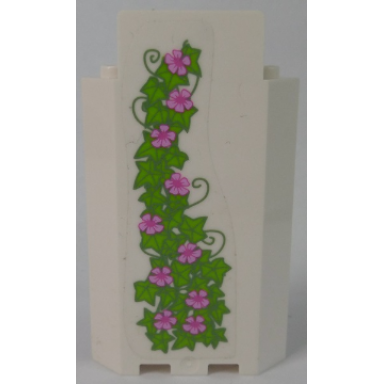 white panel 3 x 3 x 6 corner wall without bottom indentations with ivy trunks with 10 magenta flowers pattern 1 sticker - set 41055