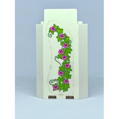white panel 3 x 3 x 6 corner wall without bottom indentations with ivy trunks with 9 magenta flowers pattern 1 sticker - set 41055