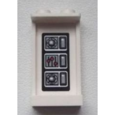 white panel 1 x 2 x 3 with side supports - hollow studs with controls pattern on inside sticker - set 8639