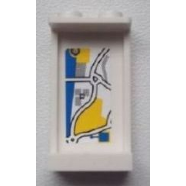 white panel 1 x 2 x 3 with side supports - hollow studs with map street pattern on inside sticker - set 8639