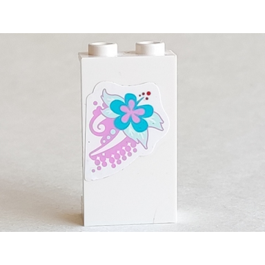 white panel 1 x 2 x 3 with side supports - hollow studs with bright pink light aqua and medium azure flower pattern sticker - set 3184