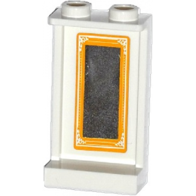 white panel 1 x 2 x 3 with side supports - hollow studs with rectangular mirror with bright light orange frame pattern on inside sticker - set 41054