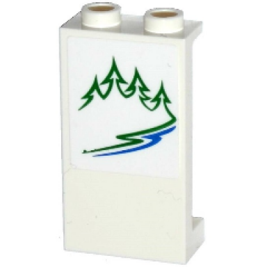 white panel 1 x 2 x 3 with side supports - hollow studs with green trees and blue river on white background pattern model left side sticker - set 60117