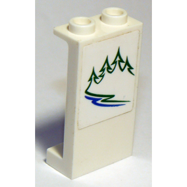 white panel 1 x 2 x 3 with side supports - hollow studs with green trees and blue river on white background pattern model right side sticker - set 60117