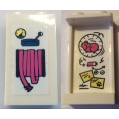 white panel 1 x 2 x 3 with side supports - hollow studs with pink hose reel outside and hamster wheel inside pattern stickers - set 41333