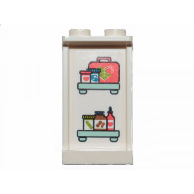 white panel 1 x 2 x 3 with side supports - hollow studs with shelves first aid kit and drugs pattern sticker - set 41424