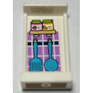 white panel 1 x 2 x 3 with side supports - hollow studs with jars spatulas and tiles on inside pattern sticker - set 41340