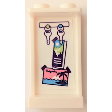 white panel 1 x 2 x 3 with side supports - hollow studs with key rack pamphlet and postcard pattern on inside sticker - set 41339
