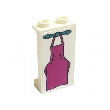 white panel 1 x 2 x 3 with side supports - hollow studs with magenta apron pattern sticker - set 41449