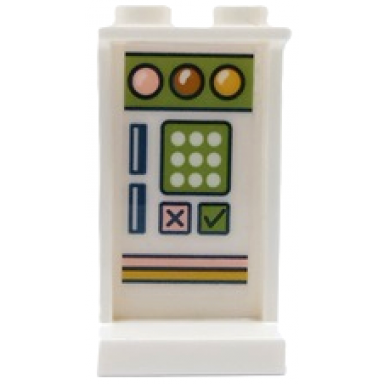 white panel 1 x 2 x 3 with side supports - hollow studs with control panel with lime keypad lights check mark and cross pattern sticker - set 41426