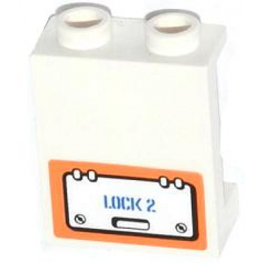 white panel 1 x 2 x 2 with side supports - hollow studs with hatch and lock 2 pattern model right side sticker - set 60013