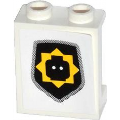 white panel 1 x 2 x 2 with side supports - hollow studs with minifigure head badge pattern sticker - set 70808