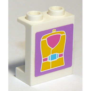 white panel 1 x 2 x 2 with side supports - hollow studs with yellow life jacket pattern sticker - set 41015