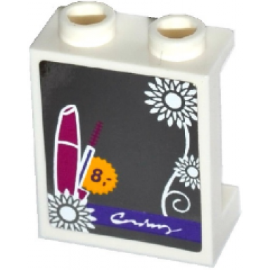 white panel 1 x 2 x 2 with side supports - hollow studs with mirror flowers makeup and price tag with number 8 pattern sticker - set 41118