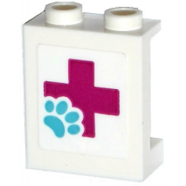 white panel 1 x 2 x 2 with side supports - hollow studs with magenta cross and medium azure paw print pattern sticker - set 41125