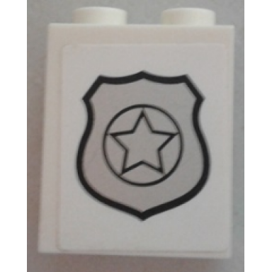 white panel 1 x 2 x 2 with side supports - hollow studs with silver police badge pattern sticker - set 60049