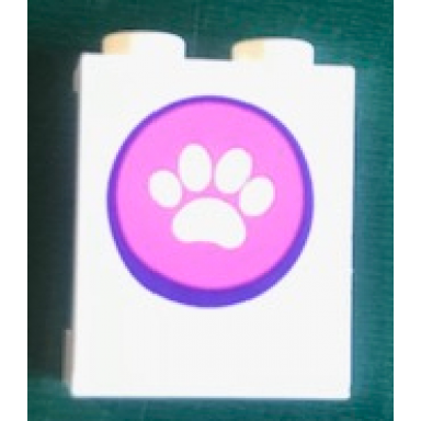 white panel 1 x 2 x 2 with side supports - hollow studs with white paw print in dark pink circle pattern sticker - set 41345