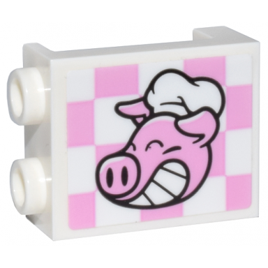 white panel 1 x 2 x 2 with side supports - hollow studs with pigsy head on bright pink and white checkered pattern side a sticker - set 80036
