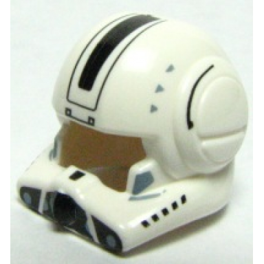 white minifigure headgear helmet sw clone pilot with open visor and black markings pattern