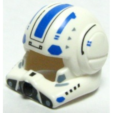 white minifigure headgear helmet sw clone pilot with open visor and blue markings pattern