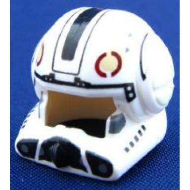 white minifigure headgear helmet sw clone pilot with open visor and black and tan markings pattern