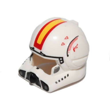 white minifigure headgear helmet sw clone pilot with open visor and yellow and red markings pattern