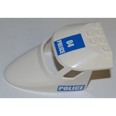 white aircraft fuselage forward top curved 6 x 10 x 4 with 3 window panes with 04 police on top and police on both sides pattern stickers - set 3658