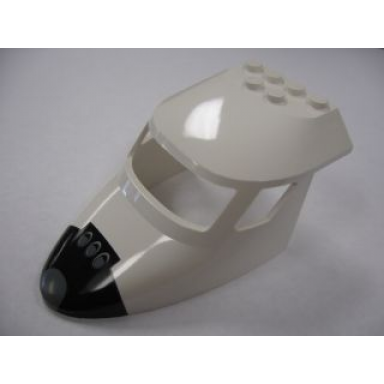white aircraft fuselage forward top curved 6 x 10 x 4 with 3 window panes with black space shuttle nose pattern