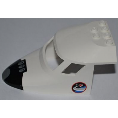 white aircraft fuselage forward top curved 6 x 10 x 4 with 3 window panes with black space shuttle nose and space logo pattern on both sides stickers - set 3367