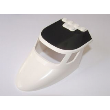 white aircraft fuselage forward top curved 6 x 10 x 4 with 3 window panes with black roof pattern