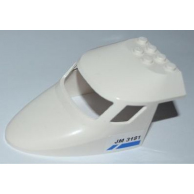white aircraft fuselage forward top curved 6 x 10 x 4 with 3 window panes with blue line and jm 3181 pattern on both sides stickers - set 3181