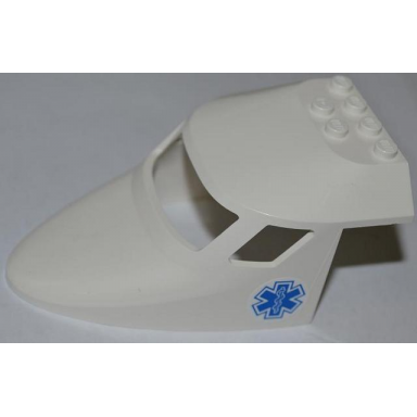 white aircraft fuselage forward top curved 6 x 10 x 4 with 3 window panes with emt star of life pattern on both sides stickers - set 4429