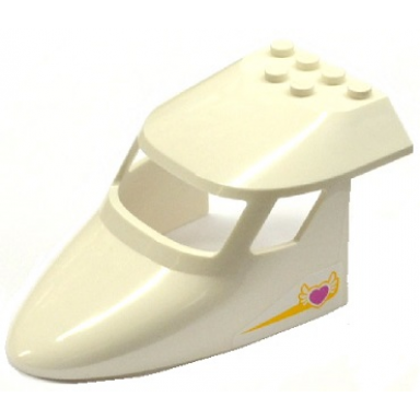 white aircraft fuselage forward top curved 6 x 10 x 4 with 3 window panes with yellow stripe and winged heart pattern on both sides stickers - set 41100