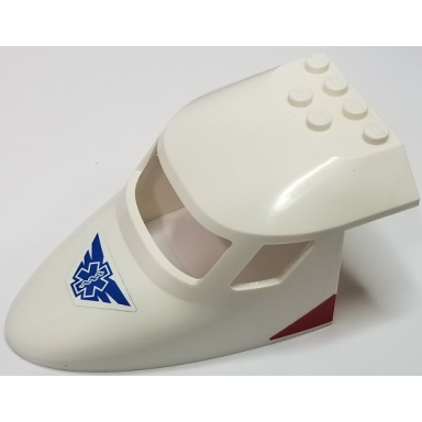 white aircraft fuselage forward top curved 6 x 10 x 4 with 3 window panes with star of life with wings and red triangles pattern on both sides stickers - set 60116